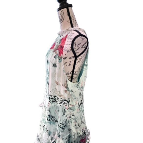 White House Black Market‎ Dress Sz 18 Green Tropical Floral Ruffled Halter Neck - Picture 8 of 16